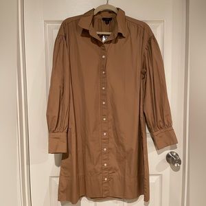 J. Crew Shirt Dress, Pale Brown/Birch, Puff Sleeve, Size Medium, NWT.